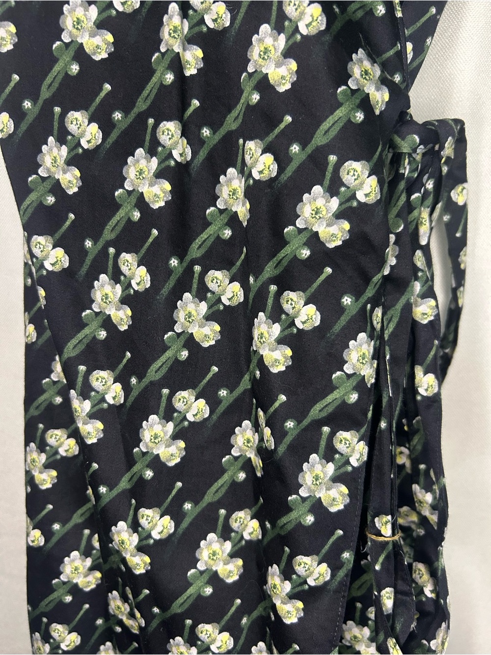 Brooks Brothers Zach Posen Floral Snow Blossom Black Cotton Wrap Midi Dress - Picture 4 of 6